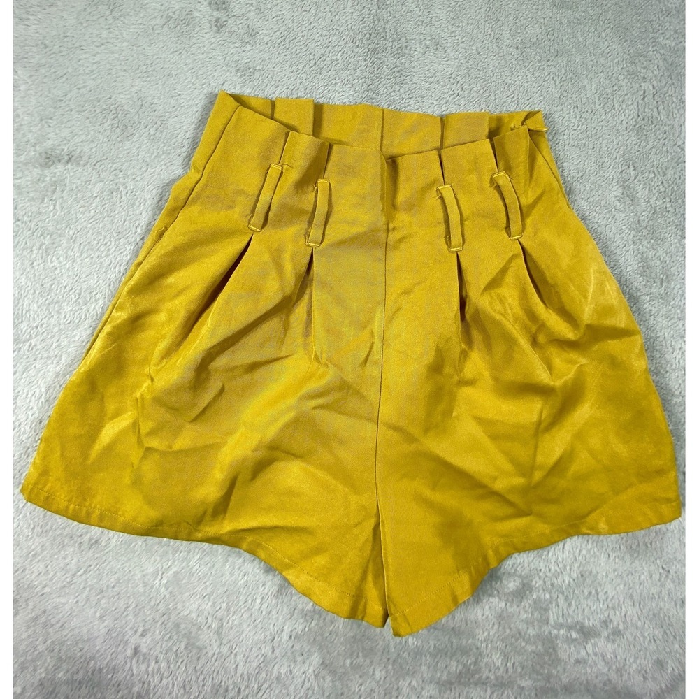 Jealous Tomato Shorts Women Small Mustard Yellow Pleated Paperbag Waist Side Zip